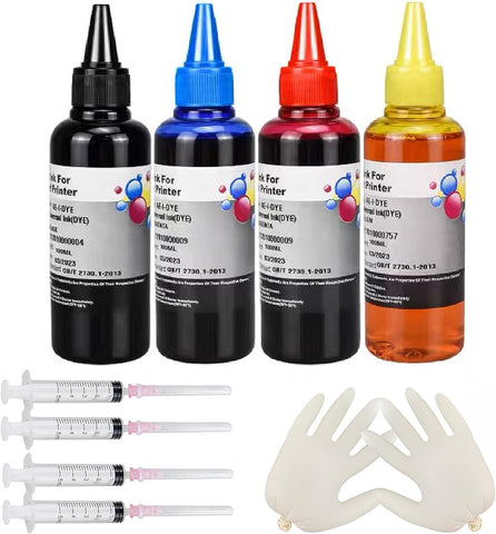 AYMSous Ink Refill Kit for HP 60 61 63 64 65 902 932 952 950 951 564 Refillable Ink Cartridge for HP Envy 4500 4520 5643 OfficeJet 6500a 6500 6000(4x100ML 1 Black, 1 Cyan. 1 Magenta, 1 Yellow)