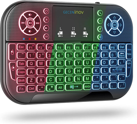 Gecen Mini Wireless Keyboard with RGB Backlit, 2.4GHz Wireless Mini Keyboard Rechargeable Controller with Touchpad Mouse Combo, Compatible with Android TV Box, IPTV, HTPC, Smart TV, PC,etc.