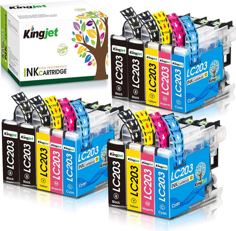 Kingjet Compatible High Yield 203XL Ink Cartridge Replacements for Brother Printer Ink LC203 for MFC-J4420DW, MFC-J4620DW, MFC-J5620DW, MFC-J480DW, MFC-J880DW, MFC-J680DW, (5BK, 3C, 3M, 3Y)