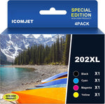 ICOMJET 202 202XL Ink Cartridges Combo Pack Replacement for Epson 202XL 202 T202 use with Workforce WF-2860, Expression Home XP-5100 Printer (Black, Cyan, Magenta, Yellow, 4 Packs)