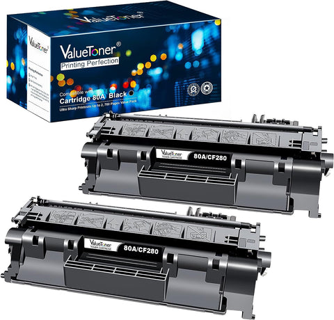 Valuetoner Compatible 80A Toner Cartridge Replacement for HP 80A CF280A 80X CF280X 05A CE505A to use with HP Laserjet Pro 400 M401n, M401dn, M401dne, MFP M425dn, M425dw, P2055DN Printer (2 Black)