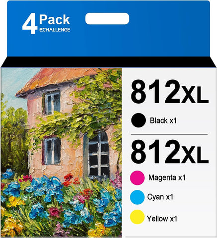 812XL New Upgraded Chips Ink Cartridges Replacement for Epson 812 XL T812XL Ink Cartridge to use with WF-7840 WF-7820 WF-7310 EC-C7000 (BCMY, 4 Pack)