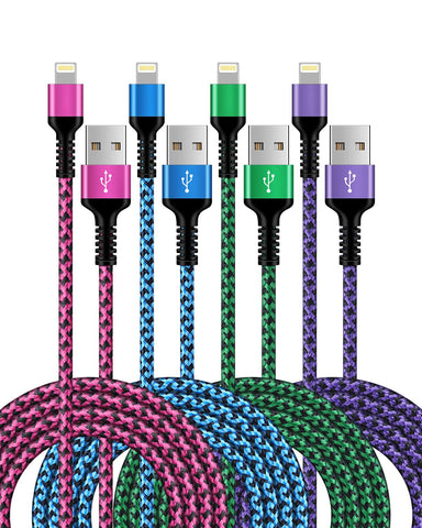 3FT | 4Pcs USB Lightning Cable, Apple MFI Certified iPhone Charger Wire Fast Charging Power Cord Compatible with iPhone 14 13 12 11 Pro Max, SE, XS, XR, X, 8 Plus, 7, Pad Air, Colored Braided Chords