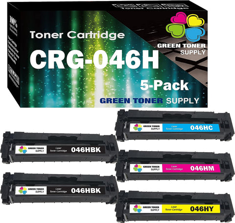 (5 Pack, Color Set) Green Toner Supply Compatible 046 046H Toner Cartridge GRG-046 Super High Yield (2xB+CYM) Replacement for Color imageCLASS MF733Cdw MF731Cdw MF735Cdw MF733cdw LBP654Cdw Printer