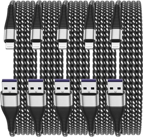 iPhone Charger 3ft,[Apple MFi Certified] Lightning Cable 5 Pack 3 Foot, Long iPhone Charging Cord 3 Feet USB Cables (Black)