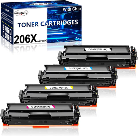 Jagute 206X Toner Cartridges (with Chip) Replacement for HP 206 X W2110X 206A Work with HP Color Laserjet Pro M255dw M255nw MFP M282nw M283fdn M283fdw Enterprise M554 Printers, 4 Pack