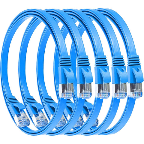 [Blue] 5-Pack Cat7 RJ45 Shielded Ethernet Cable,10Gbps Flat Internet Network LAN Cable,Faster Than CAT6a CAT6 CAT5e,10ft/3m