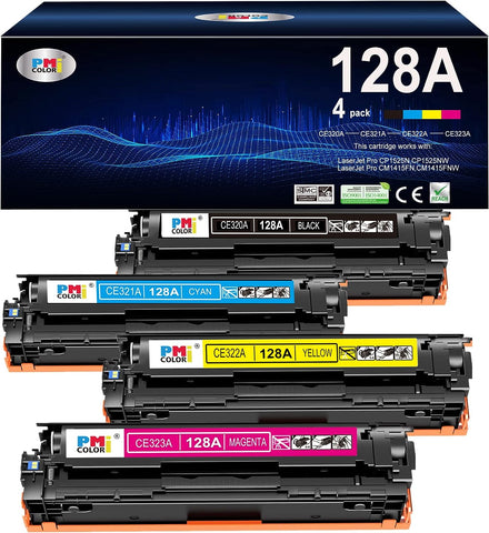 128A Toner Cartridges 4 Pack Set Replacement for HP Pro Color CP1525n CP1525nw CM1415fnw CM1415fn Printer (Black,Cyan, Magenta, Yellow)