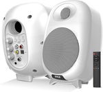 Pyle HiFi 60W Powered Bluetooth Bookshelf Monitor Speaker Set, Optical RCA in, Bass/Treble Adjustable, Deep Bass, 3 Audio Mode, Studio Computer Desk Stereo System, Remote Control, White - PBKSR40WT