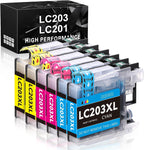 DAM aila Compatible Ink Cartridge Replacement for Brother LC203XL LC201XL LC203 LC201 to Use with MFC-J480DW MFC-J880DW MFC-J4420DW MFC-J680DW MFC-J885DW (2 Cyan, 2 Magenta, 2 Yellow, 6 Pack)