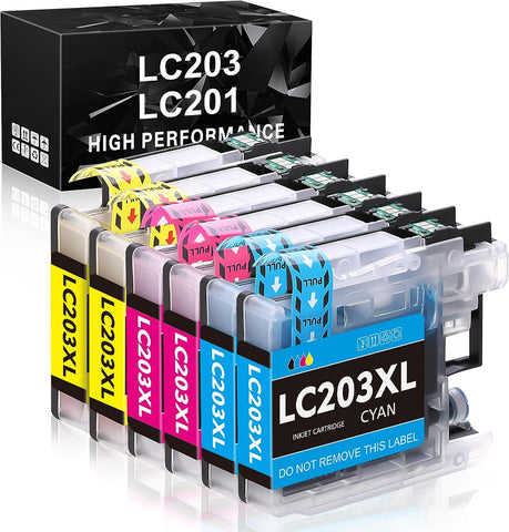 DAM aila Compatible Ink Cartridge Replacement for Brother LC203XL LC201XL LC203 LC201 to Use with MFC-J480DW MFC-J880DW MFC-J4420DW MFC-J680DW MFC-J885DW (2 Cyan, 2 Magenta, 2 Yellow, 6 Pack)