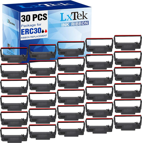 LxTek 30 Pack Compatible Ribbon Replacement for ERC-30, ERC 30 34 38 B/R Used with Epson ERC30 ERC34 ERC38 NK506 Printer (Black and Red) Tray