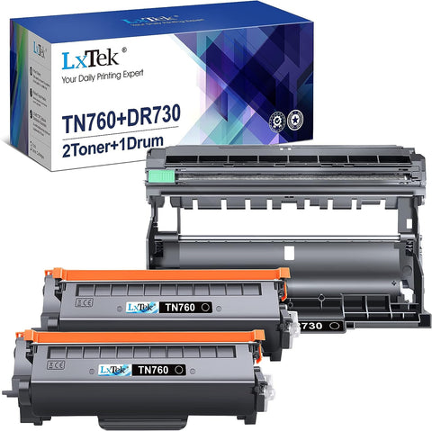 LxTek Compatible Toner Cartridge & Drum Unit Replacements for Brother TN760 TN-760 DR730 DR-730 to use with HL-L2350DW HL-L2395DW HL-L2370DWXL Printer (2 Toner Cartridges, 1 Drum Unit, 3 Pack)