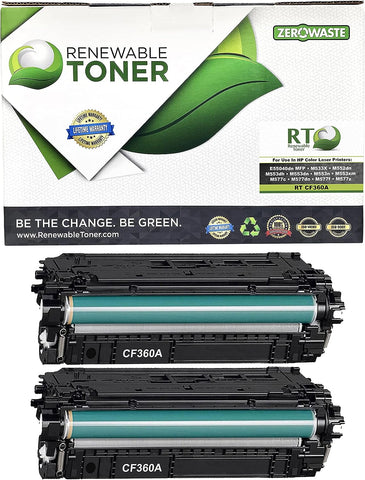 Renewable Toner Compatible Toner Cartridge Replacement for HP 508A CF360A Color Laser Printers E55040 MFP M533 M552 M553 M577 (Pack of 2 Black)