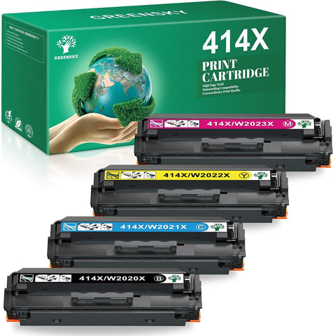 GREENSKY Compatible Toner Cartridge Replacement for HP 414X W2020X W2021X W2022X 414A for Color Laserjet Pro MFP M479fdw M479fdn M454dw M454dn M479 Printer Ink (Black Cyan Yellow Magenta)