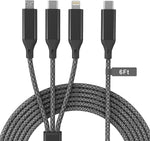 USB C to Multi 3 in 1 USB Long Charger Cable, 2M/6Ft Fast Braided Charging Cord, Universal Multiple Ports Long Charging Cable with USB C/Micro USB/Lightning Connector for iPhones Android