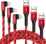 VODBOV Mfi Certified iPhone Charger Right Angle 3pack 1ft 3ft 6ft USB A to Lightning Braided 90° Cable Red Cords Compatible with iPhone 11 iPad