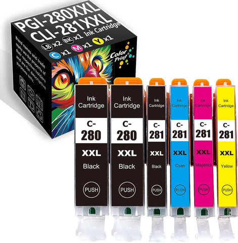 ColorPrint Compatible PGI280 CLI281 Ink Cartridge Replacement for Canon 280 281 PGI-280XXL CLI-281XXL for PIXMA TR7520 TR8520 TS6120 TS6220 TS8120 TS8220 TS9520 TS9120 TS8320 (6-Pack, 2XLBK,BK,C,M,Y)