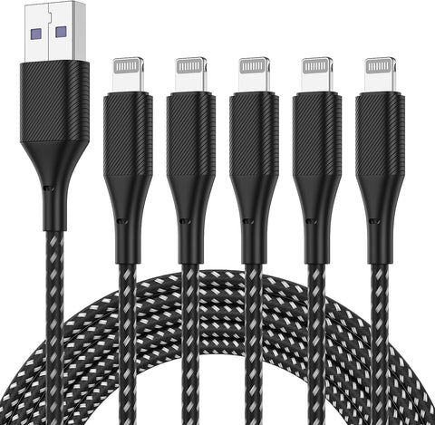 iPhone Charger Cable 6ft 5Pack,[Apple MFi Certified] Long Lightning Cable 6 Foot iPhone Charging Cord for iPhone 12/11/11 Pro/X/Xs Max/XR/8/8 Plus/7/6/6s/SE/5c/5s/5 iPad Air 2/Mini Airpods(Black)