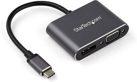 StarTech.com USB C Multiport Video Adapter - USB-C to 4K 60Hz DisplayPort 1.2 or 1080p VGA Monitor Adapter - USB Type-C 2-in-1 DP (HBR2 HDR)/VGA Display Converter- Thunderbolt 3 Compatible (CDP2DPVGA)