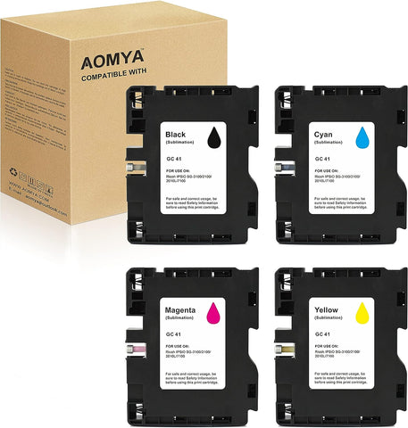Aomya 4 Pack GC41 Sublimation Ink Cartridge Heat Transfer Compatible for Ricoh GC41 for Ricoh IPSiO SG3100 SG2100 SG2100L SG2010L Aficio SG3110DNW SG2100N SG3100SNW SG2100 SG3110DN SG2010