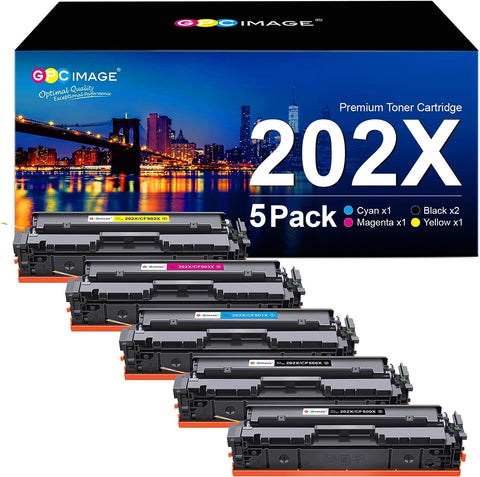 GPC Image Compatible Toner Cartridge Replacement for HP 202X 202A CF500X CF500A to use with Laserjet Pro MFP M281fdw M254dw M281cdw M281 M281dw M280nw Toner Printer (5 Pack)