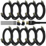 4K HDMI Cable 15 Feet (10 Pack), Ultra HD HDMI 2.0 Cable, Nylon Braided & Gold Connectors, 4K @ 60Hz, 2K,1080P, HDCP 2.2, ARC, Bulk HDMI Cables for Laptop, Monitors, HDTV, PS5, Xbox One & More