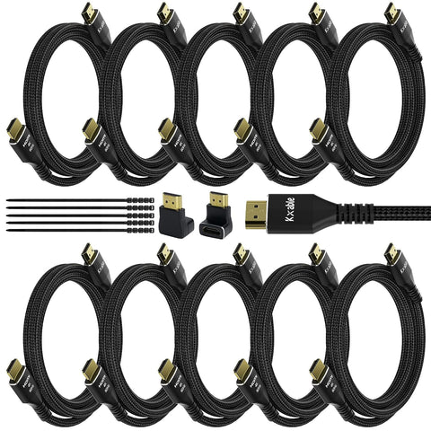 4K HDMI Cable 2 Feet (10 Pack), Ultra HD HDMI 2.0 Cable, Nylon Braided & Gold Connectors, 4K @ 60Hz, 2K,1080P, HDCP 2.2, ARC, Bulk HDMI Cables for Laptop, Monitors, HDTV, PS5, Xbox One & More