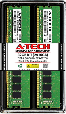 A-Tech 32GB (2x16GB) DDR4 2400 MHz UDIMM PC4-19200 (PC4-2400T) CL17 DIMM 2Rx8 Non-ECC Desktop RAM Memory Modules