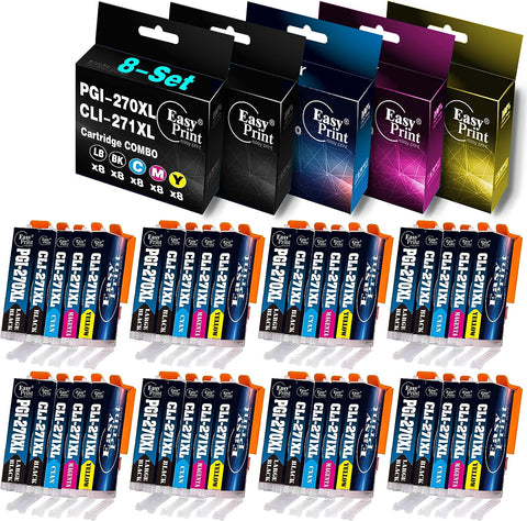 EASYPRINT (40-Pack) Compatible PGI270XL CLI 271XL PGI-270XL CLI-271XL Ink Cartridge Used for Canon Pixma MG5720 MG6820 MG7720 TS5020 (8 x Large BK + 8 x Small BK + 8 x C + 8 x M + 8 x Y)