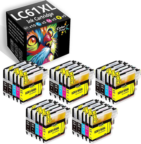 ColorPrint Compatible Ink Cartridge Replacement for Brother LC61 LC-61 XL LC61XL LC65 LC65XL for MFC-990CW MFC-795CW MFC-J220 MFC-495CW MFC-J270W J410W J415W J630W J615W Printer (25-Pack,10B5C5M5Y)