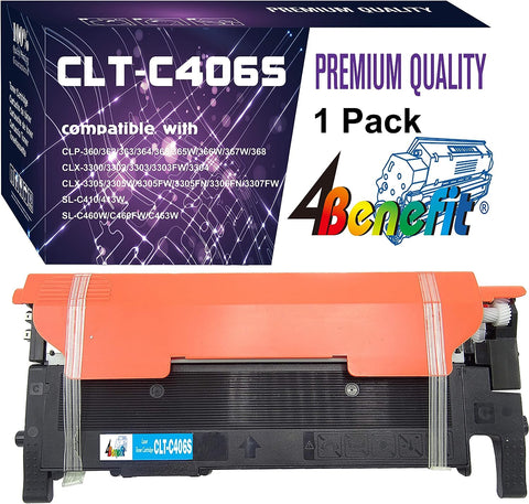 (1 Pack) 4Benefit (Cyan Only) Compatible CLT-406S Toner Cartridge CLT-C406S 1xCyan Replacement for Xpress C460FW C460W CLP-360 CLP-365 CLP-365W SL-C410W Laser Printer