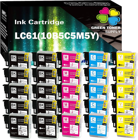 GTS (Pack of 25 Compatible Replacement for Brother LC61 LC65 Ink Cartridge LC-61 LC61 LC61BK (10B5C5Y5M) Work in All-in-One DCP-165C DCP-385C DCP-585CW MFC-6490CW MFC-790CW Printer