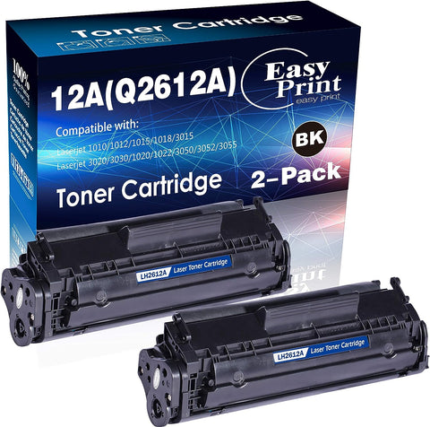 EASYPRINT (2-Black Pack) 12A Compatible Toner Cartridge Replacement for Q2612A Used for 1010| 1012| 1015| 1018| 1022| 1020| 3015MFP| 3020MFP| 3030MFP| 3050MFP| 3052MFP| 3055MFPM| 1005MFP Printer