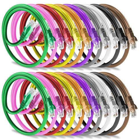 MAXLIN CABLE Cat6 Ethernet Cable for Gaming 1.5ft Multicolored LAN Network Patch Cord, High Speed Internet Cable, UTP, RJ45, 24AWG, 500MHz, Compatible with Router, Modem, Smart TV, PS5, Xbox, 20 Pack