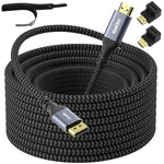 4K DisplayPort to HDMI Cable 25FT 4K@60HZ HDR Ultra HD Uni-Directional Active DP to HDMI Cord Support 4K@60Hz, 2K@120Hz, 1080P for HDTV, Monitor, Projector with 5 Cable Ties, 2 HDMI Adapter - 25 Feet