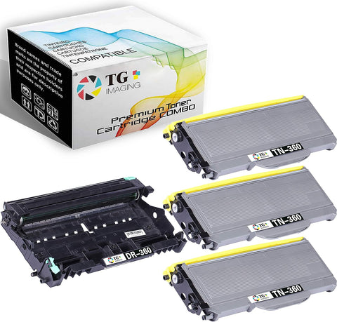 (4 Pack, Toner+Drum) TG Imaging Compatible TN360 Toner Cartridge and DR360 Drum Unit Replacement for Brother HL-2170W HL-2140 HL-2150N MFC-7340 MFC-7840W Printer