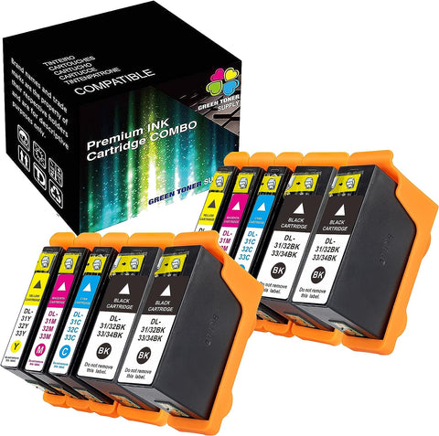 10-Pack Green Toner Supply Replacement for Dell 31 32 33 34 31/32/33/34 (4xBlack+2xCyan+2xYellow+2xMagenta) for Dell V525W V725W Printers