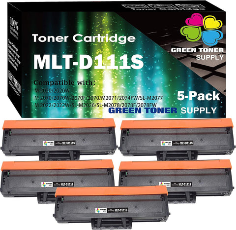 (Pack of 5) Compatible Replacement for Samsung MLT-D111S D111S 111S Toner Cartridge MLTS111S for Used in Printer Xpress M2020 M2020W M2022 M2022W M2024 M2026 M2070 M2070W M2078, by GTS