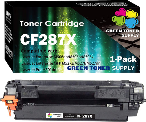 (1-Pack, 87X) Green Toner Supply Compatible CF287X Toner Cartridge HP 87X (1xBlack, High Yield) for Laser Jet Enterprise M506 M506n M506x M506dn MFP M527 Series m527c, Pro M501n M501dn Printer