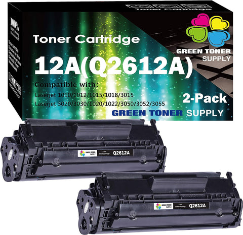 (2Pack Black) Compatible Q2612A Toner Cartridge 2612A Used for HP 12A Laserjet 1012 1018 1020 1022 3015 3020 3030 3050 3052 P3055 M1319 1022NW M1319F M1319F M1005 Printer, by GTS