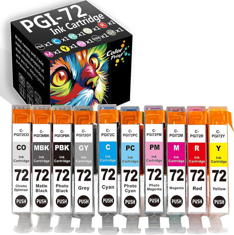 10-Pack ColorPrint Compatible PGI72 Ink Cartridge Replacement for Canon PGI-72 PGI 72 Work with PIXMA Pro-10 Pro 10 Pro10S PRO-10S Pro 10 Laser Printer (PBK, MBK, C, M, Y, PC, PM, R, GY, CO, 1 Set)