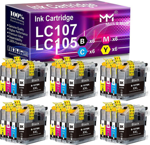 MM MUCH & MORE Compatible Ink Cartridge Replacement for Brother LC-107 LC-105 LC107 LC105 XXL used in MFC-J4510DW 4610DW MFC-J4710DW MFC-J4310DW J4410DW (24-Pack, 6 Black, 6 Cyan, 6 Yellow, 6 Magenta)