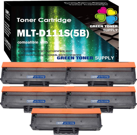 (Pack of 5) Compatible for 111S MLTD111S MLT-D111S Toner Cartridge MLT-D111L Used for (High Yield) Xpress SL-M2020 SL-M2020W SL-M2022 SL-M2022W SL-M2026 SL-M2070FW SL-M2070 Printer, by GTS