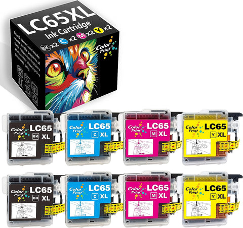 ColorPrint Compatible Ink Cartridge Replacement for Brother LC65 LC-65 LC 65 Used for MFC-J615W MFC-290C MFC-5490CN MFC-790CW MFC-J630W MFC-490CW MFC-5890CN MFC-5895CW Printer (2B,2C,2M,2Y, 8-Pack)