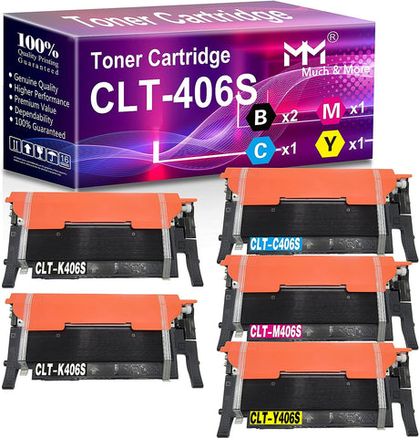 MM MUCH & MORE Compatible Toner Cartridge Replacement for Samsung CLT-406S 406S to use with CLX-3305FW 3306FW 3307FW SL-C460FW C462FW C463FW CLP-365W 367W (2 Black, Cyan, Yellow, Magenta) 5-Pack