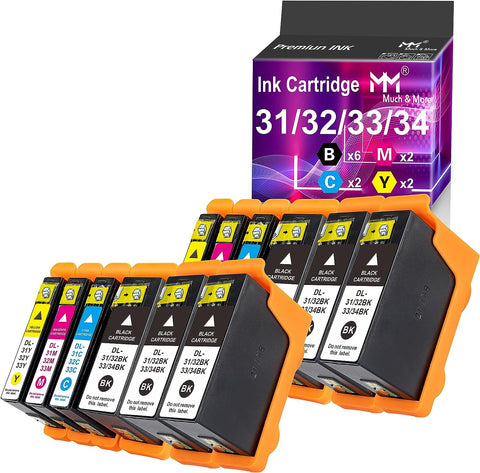 (12-Pack, 6 x Black, 2 x Cyan, 2 x Yellow, 2 x Magenta) Compatible DELL Series 31 32 33 34 Ink Cartridges 31/32/33/34 to use in Dell V525W V725W All-in-One Wireless Inkjet Printer, Sold by Much & More