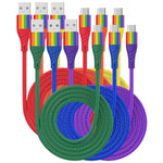 JD Juice Gay Pride USB C Charger Cable 3.1A - USB A to USB C Cable 6ft Long, Rainbow-Colored Shield w/Nylon Braided Cord - Compatible Type C Charging with Smartphones, Tablets, & More - 6-Pack