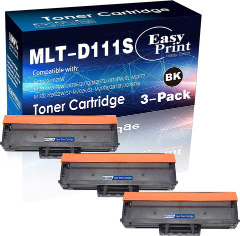 EasyPrint (3-Pack) Compatible T111s Toner Cartridge Replacement for Samsung MLT-D111S 111S Used for M2020, M2022, M2070, M2071, 2074FW, M2077, M2026, M2078 Printers