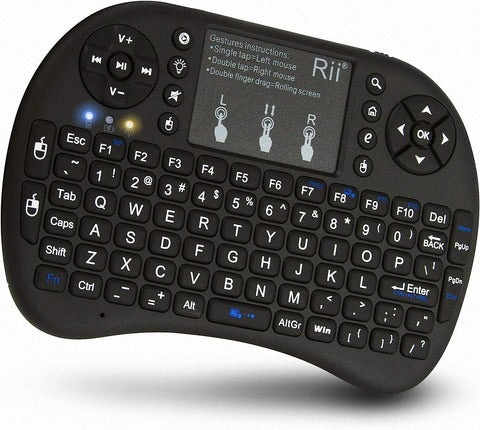 (Upgraded)Rii 2.4GHz Mini Wireless Keyboard with Touchpad,QWERTY,LED Backlit,Portable Keyboard for laptop/PC/Tablets/Windows/Mac/TV/Xbox/PS3/Raspberry Pi .(i8+ Black)